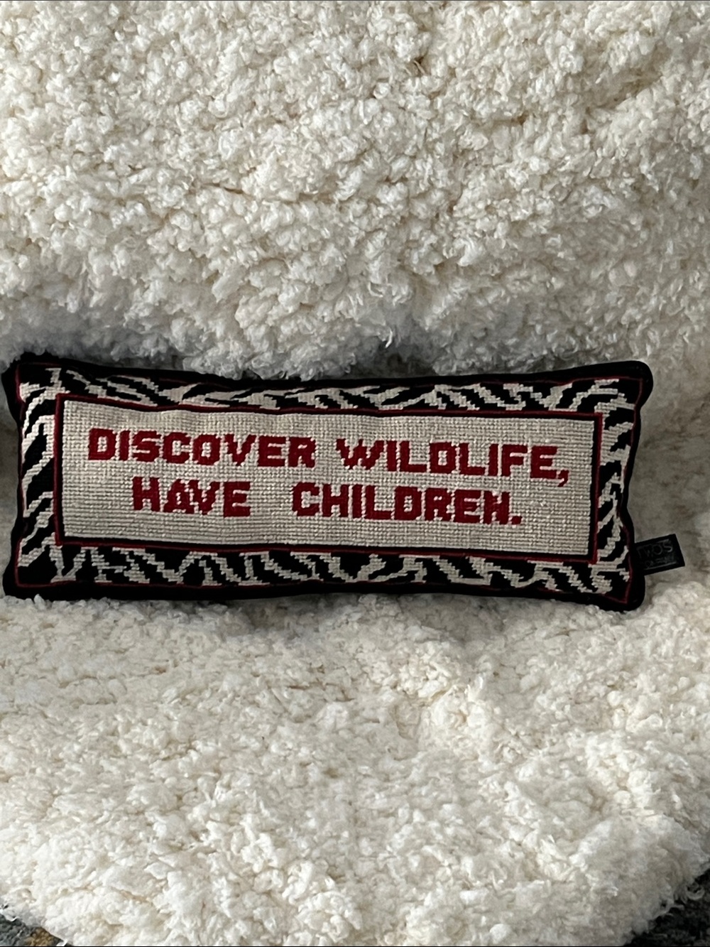 Black Cream & Red Needle Point Pillow